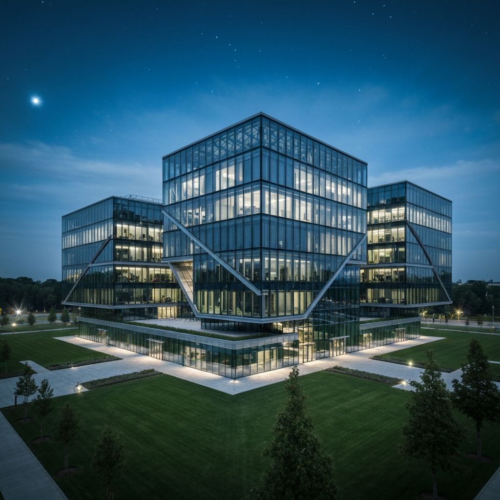 Nowoczesny budynek komercyjny o szklanej fasadzie