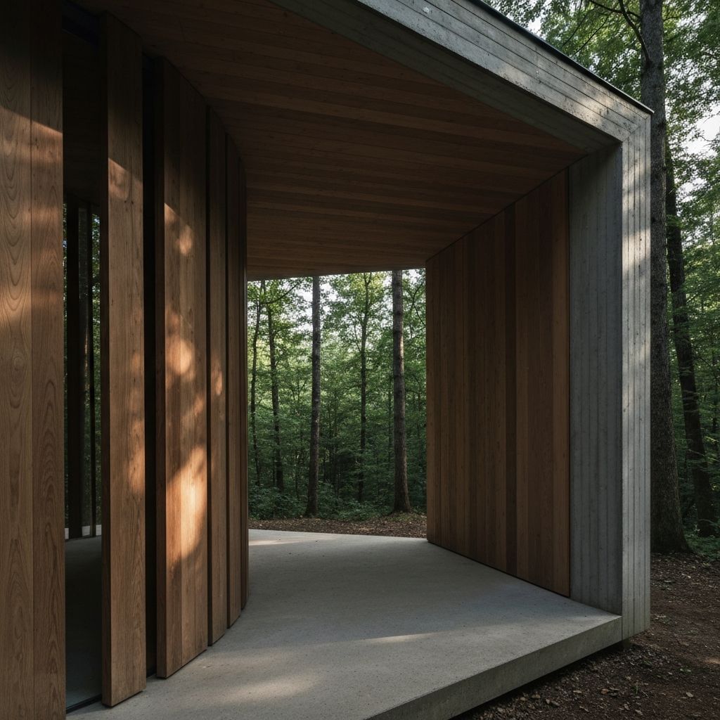 Współczesna kaplica w otoczeniu drzew